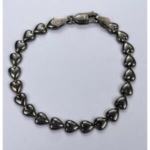 VTG Puffy Heart Continuous Panel Link Bracelet 7 1/8" Sterling Silver 925 Italy